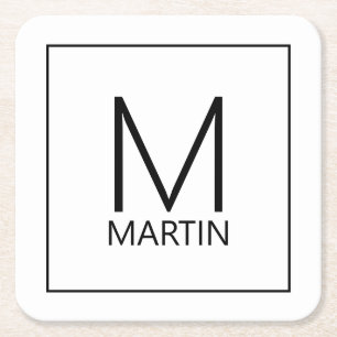 Modern gepersonaliseerd monogram- en naamplekpapie kartonnen onderzetters
