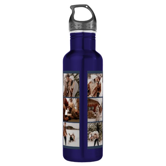 Modern gepersonaliseerd monogram & fotocollage bla waterfles  (Achterkant)