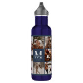 Modern gepersonaliseerd monogram & fotocollage bla waterfles  (Rechts)