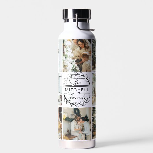 Modern gepersonaliseerd monogram & fotocollage wat waterfles (Links)
