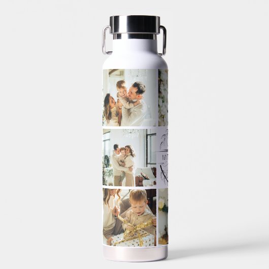 Modern gepersonaliseerd monogram & fotocollage wat waterfles (Voorkant)