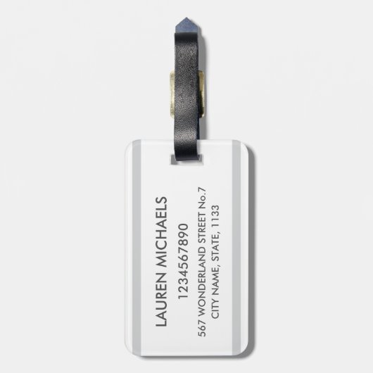 modern gepersonaliseerd monogram gestript blauw bagagelabel (Achterkant verticaal)