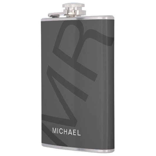 Modern gepersonaliseerd monogram grijs heupfles (Links)