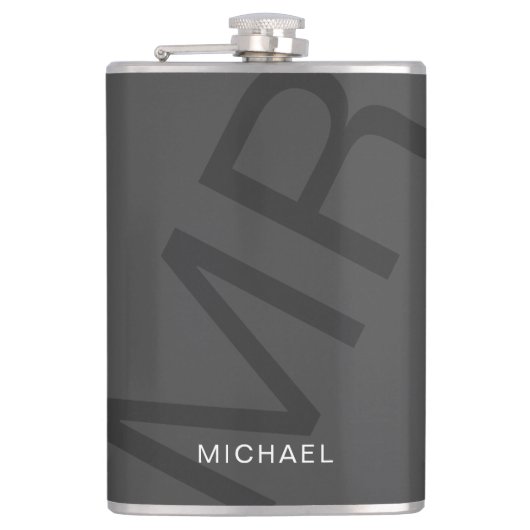 Modern gepersonaliseerd monogram grijs heupfles (Voorkant)