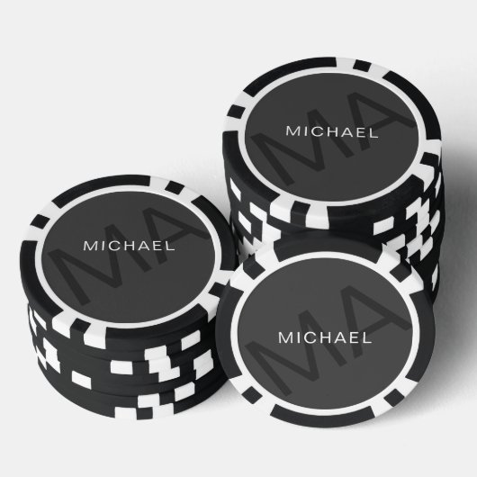 Modern Gepersonaliseerd Monogram Grijs Poker Chips (Opstapeling)
