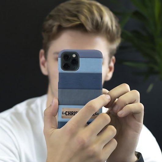 Modern gepersonaliseerd naamlabel denim iPhone hoesje