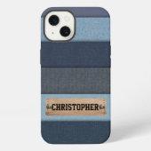 Modern gepersonaliseerd naamlabel denim iPhone hoesje (Achterkant)