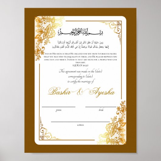 Modern gepersonaliseerd Nikkah huwelijksakte Poster (Voorkant)