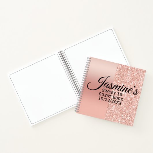 Modern gepersonaliseerd Roos Gold Sparkle Gastenbo Notitieboek (Binnen)