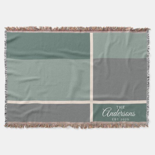 Modern Gepersonaliseerd Trouwpaar Naam Datum Groen Deken (Voorkant)