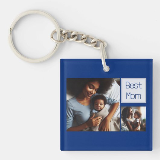 Modern Gepersonaliseerd Vier foto Beste vader en b Sleutelhanger (Voorkant)