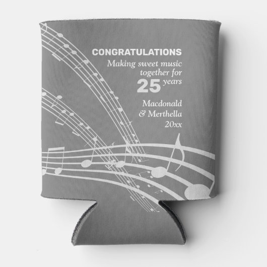 Modern gepersonaliseerd ZOET MUZIEK Zilver Jubileu Blikjeskoeler (Voorkant)