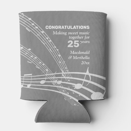 Modern gepersonaliseerd ZOET MUZIEK Zilver Jubileu Blikjeskoeler (Achterkant)