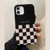 Modern gepersonaliseerd zwart en crème geruit Case-Mate iPhone case