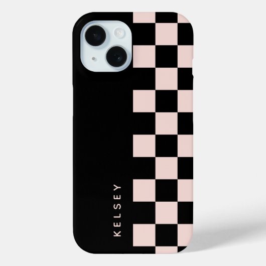 Modern gepersonaliseerd zwart en crème geruit Case-Mate iPhone case (Achterkant)