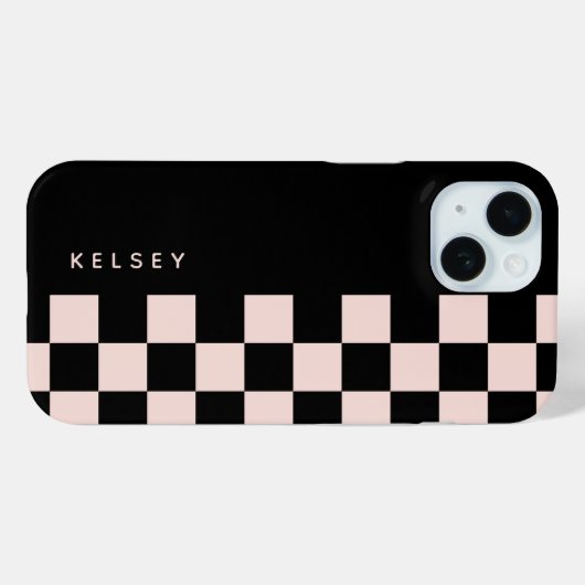 Modern gepersonaliseerd zwart en crème geruit Case-Mate iPhone case (Achterkant (horizontaal))