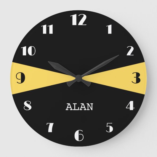 Modern gepersonaliseerd zwart wit en mosterdgeel grote klok (Voorkant)