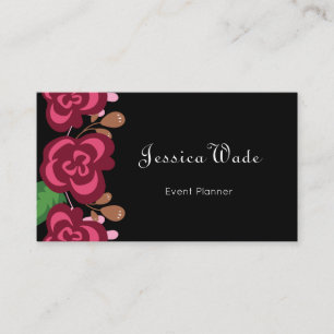 Modern gepersonaliseerde Floral Red Roses Black Visitekaartje
