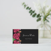 Modern gepersonaliseerde Floral Red Roses Black Visitekaartje (Staand voorkant)