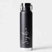 Modern Gepersonaliseerde Naam Script Zwart Trouwca Waterfles (Voorkant)