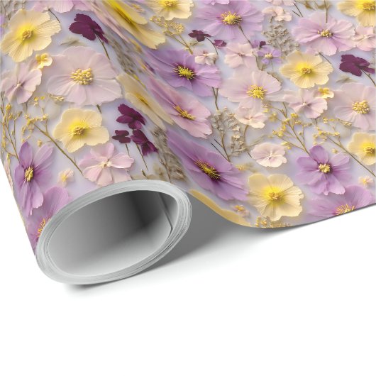 Modern geperst 3D Wildflower geel en Paarse Cadeaupapier (Rol Hoek)