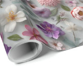 Modern geperste 3D Wildflower roze en Paarse Cadeaupapier (Rol Hoek)