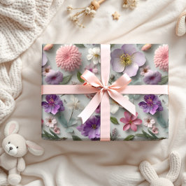 Modern geperste 3D Wildflower roze en Paarse Cadeaupapier