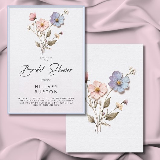 Modern geperste wilde bloemen blauw Vrijgezellenfe Kaart