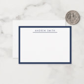 Modern geraffineerd marinesultair blauw lijnminima notitiekaartje (Voorkant / Achterkant in situ)