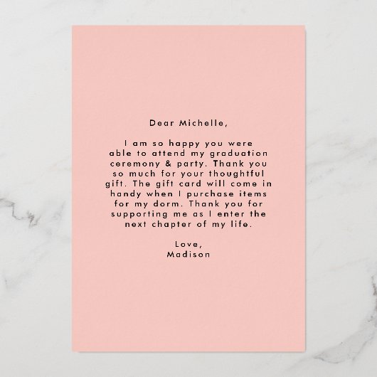 Modern Geraffineerd Roos Folie Afstuderen Dank u k Folie Uitnodiging (Achterkant)