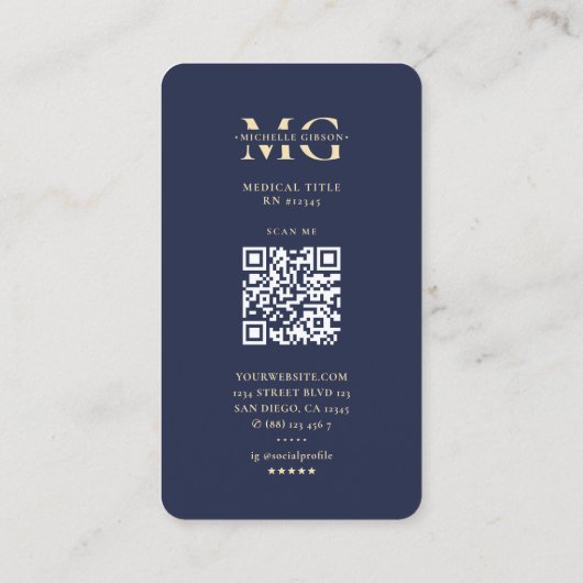 Modern Geregistreerd Verpleegster RN Monogram Donk Visitekaartje (Achterkant)