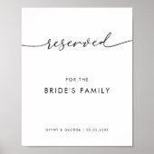 Modern Gereserveerd voor Bruid's Familie Trouwbord Poster (Voorkant)