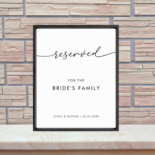 Modern Gereserveerd voor Bruid's Familie Trouwbord Poster