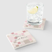 Modern geruit mozaïek pastel roze stenen Onderzett Stenen Onderzetter (Zijkant)