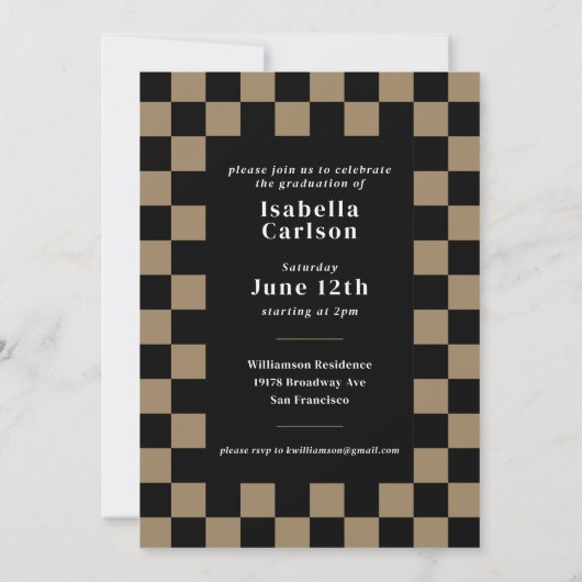 Modern Geruite Afstuderen Aankondiging & Uitnodige (Achterkant)