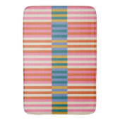 Modern geruite gestreepte Sinaasappel, roze, blauw Badmat (Voorkant Verticaal)
