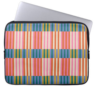 Modern geruite gestreepte Sinaasappel, roze, blauw Laptop Sleeve