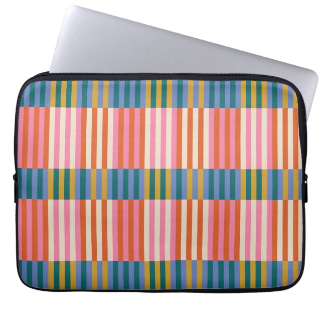 Modern geruite gestreepte Sinaasappel, roze, blauw Laptop Sleeve (Voorkant)