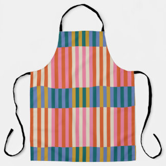 Modern geruite gestreepte Sinaasappel, roze, blauw Schort