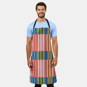 Modern geruite gestreepte Sinaasappel, roze, blauw Schort (Gedragen)