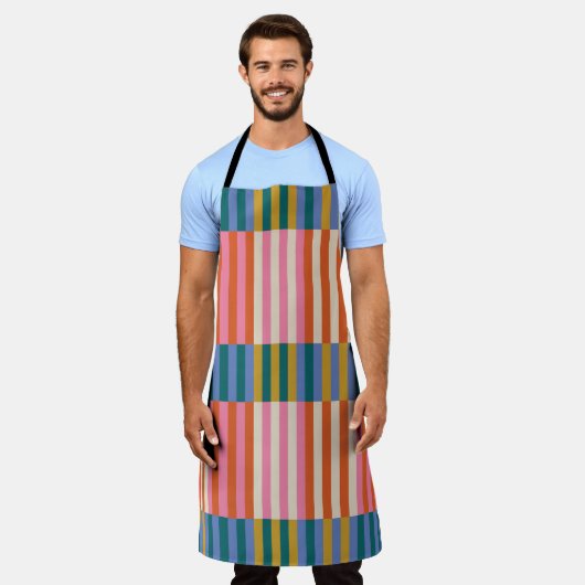 Modern geruite gestreepte Sinaasappel, roze, blauw Schort (Gedragen)