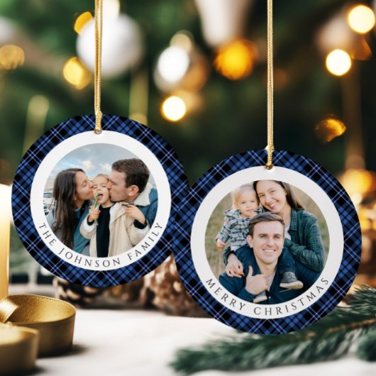 Modern geruite kerstfoto keramisch ornament