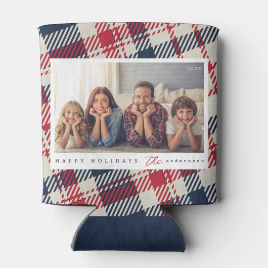 Modern geruite patroon Kerstmis aangepaste familie Blikjeskoeler (Achterkant)