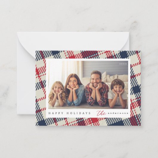 Modern geruite patroon Kerstmis aangepaste familie Notitiekaartje (Voorkant)