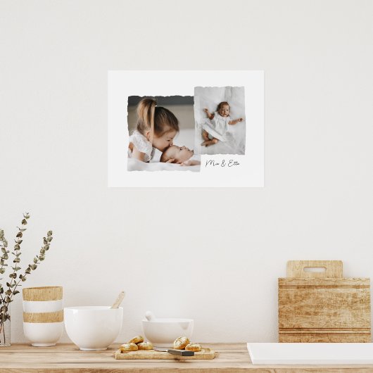 Modern gescheurd rand multi foto gepersonaliseerd  poster (Keuken)