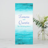 Modern geschilderd abstract zee blauw bruiloft men menu (Staand voorkant)