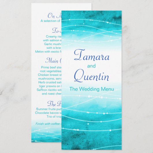 Modern geschilderd abstract zee blauw bruiloft men menu (Voorkant / Achterkant)