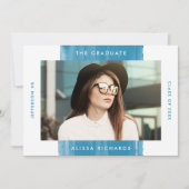 Modern geschilderd blauw 2 foto afstudeerfeest kaart (Voorkant)