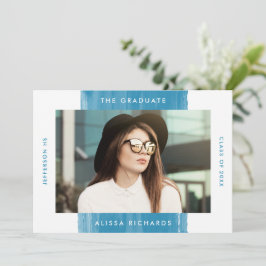 Modern geschilderd blauw 2 foto afstudeerfeest kaart