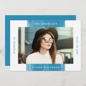 Modern geschilderd blauw 2 foto afstudeerfeest kaart (Voorkant / Achterkant)